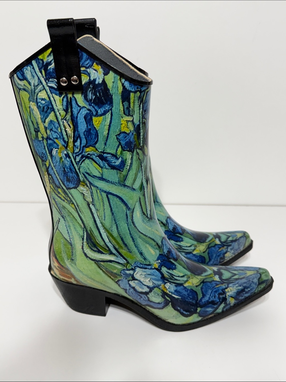 Nomad Pull On Cowboy Floral Blue Green Rain Boots Irisis Van Gogh